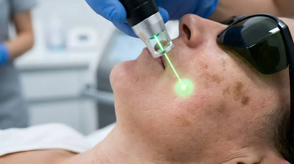Provider performing laser treatment to reduce facial redness from rosacea in Murrells Inlet, SC